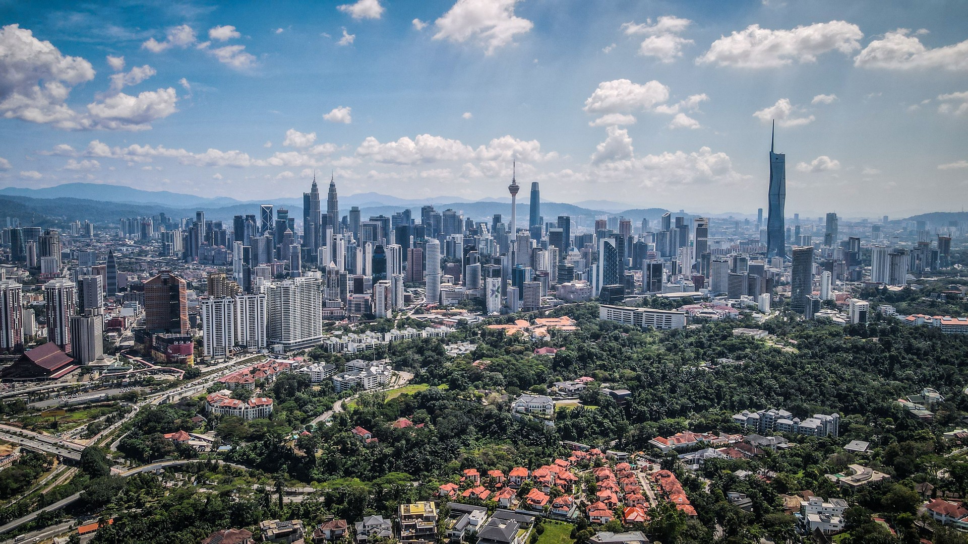The aerial view of Kuala Lumpur in Malaysia.